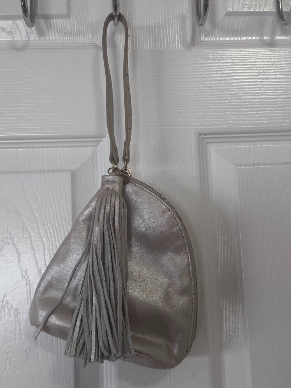 HOBO Internation Fringe Metallic Silver Color Sling Wrislet Bag - Picture 2 of 6